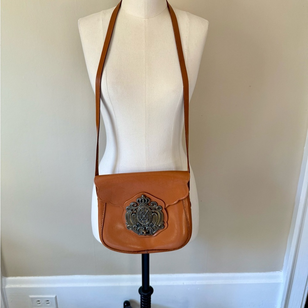Chic Brown Vintage Leather Crossbody Bag with Embellishment